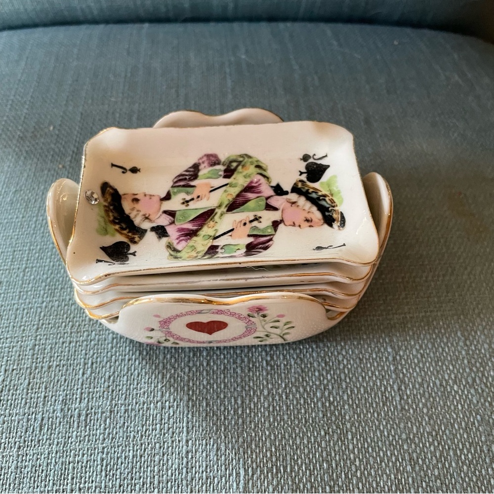 Vintage Porcelain Playing Cards With Holder
